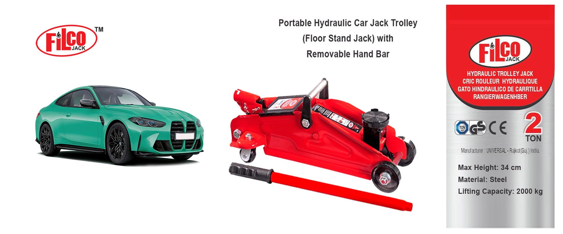 Hydraulic Car Jack Trolley with Removable Hand Bar Manufactures Gujarat- India